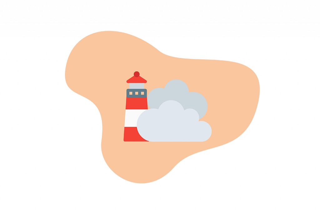 Illustration of a lighthouse and rain clouds